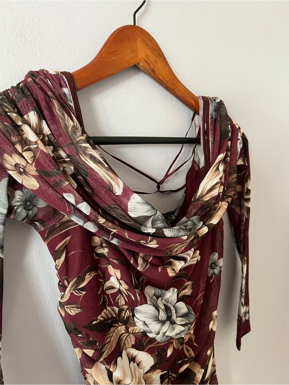 Express Burgundy Floral Long Sleeve Midi Dress